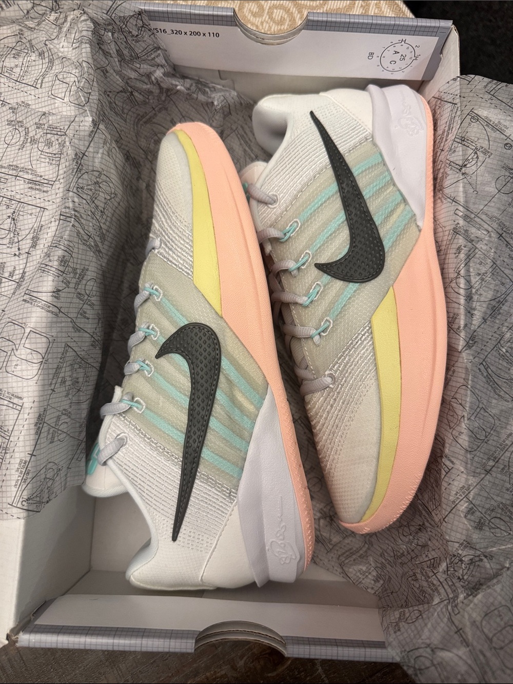 Nike Women’s Sneakers in White, Pink & Yellow with Black Swoosh
